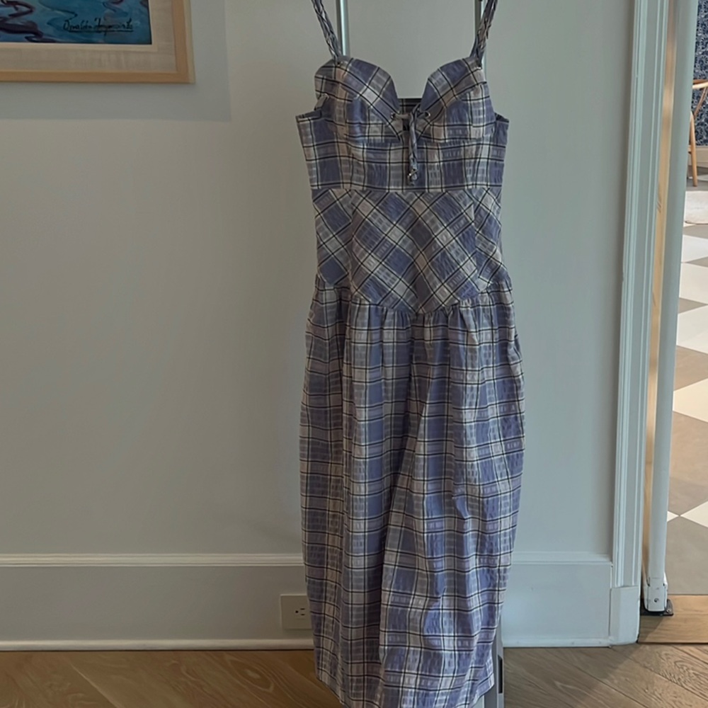 Ganni Purple and Pink Plaid Dress